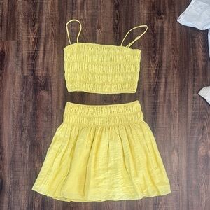 Chic Yellow Smocked Skirt Set